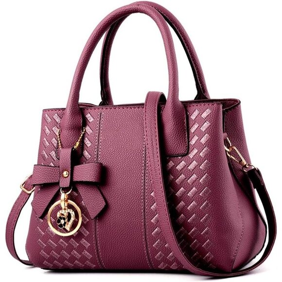 Women's Purple 1 Fashion Ladies Pu Leather Top Handle Satchel Shoulder Tote Bag